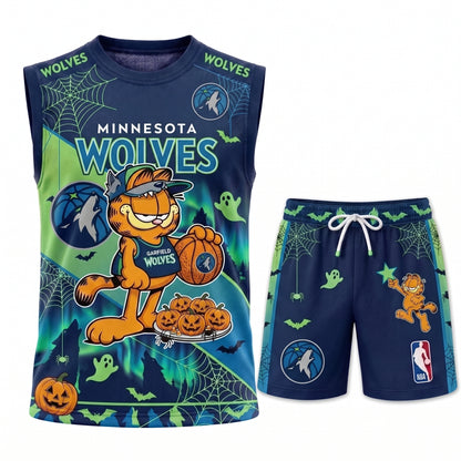 Halloween Basketball Jersey And Shorts Set, Cartoon Cat Sport Fan Outfit | 30 Teams Available