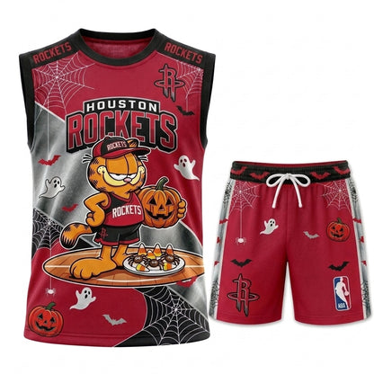 Halloween Basketball Jersey And Shorts Set, Cartoon Cat Sport Fan Outfit | 30 Teams Available