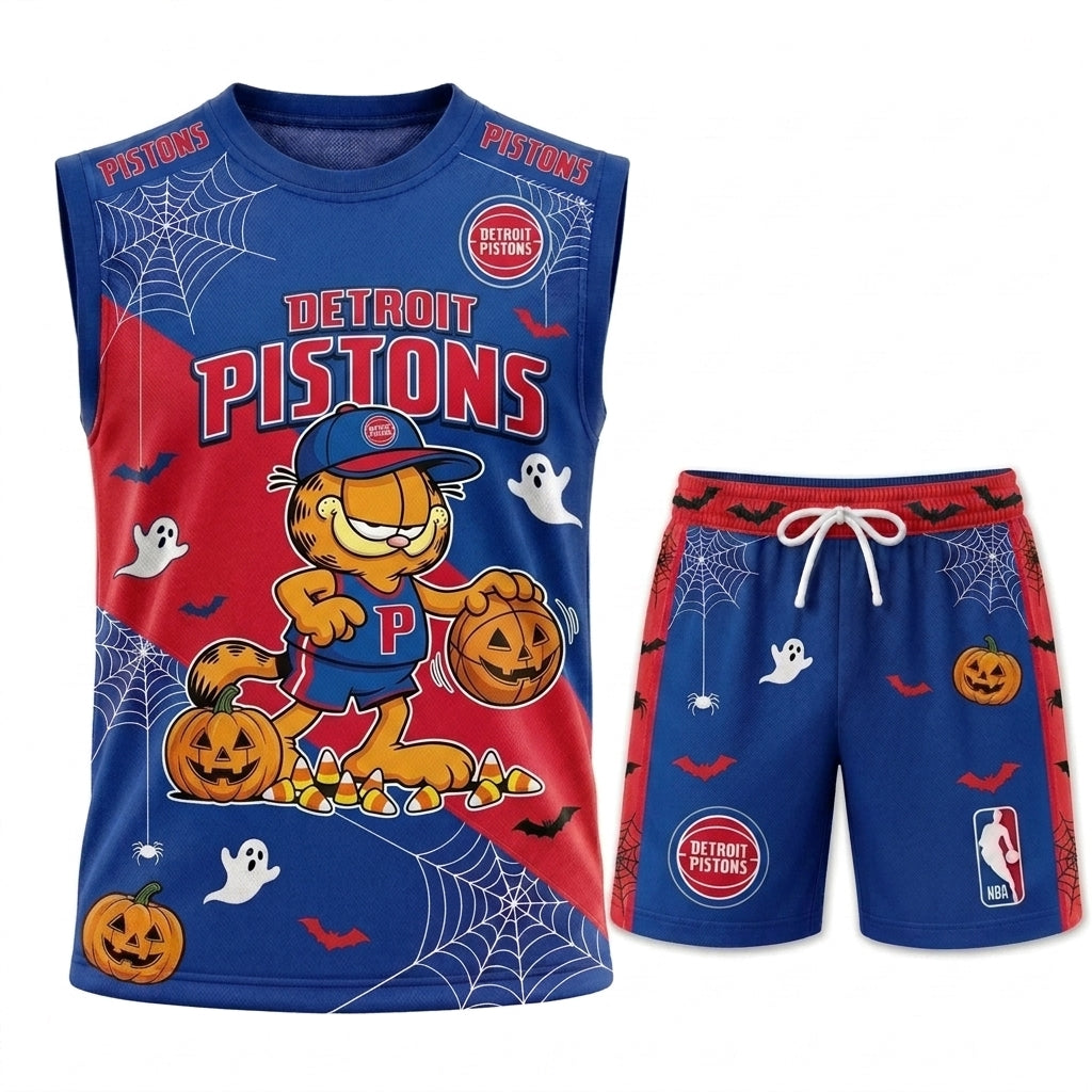 Halloween Basketball Jersey And Shorts Set, Cartoon Cat Sport Fan Outfit | 30 Teams Available