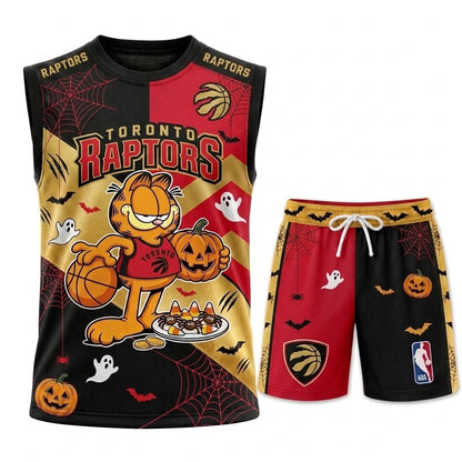 Halloween Basketball Jersey And Shorts Set, Cartoon Cat Sport Fan Outfit | 30 Teams Available