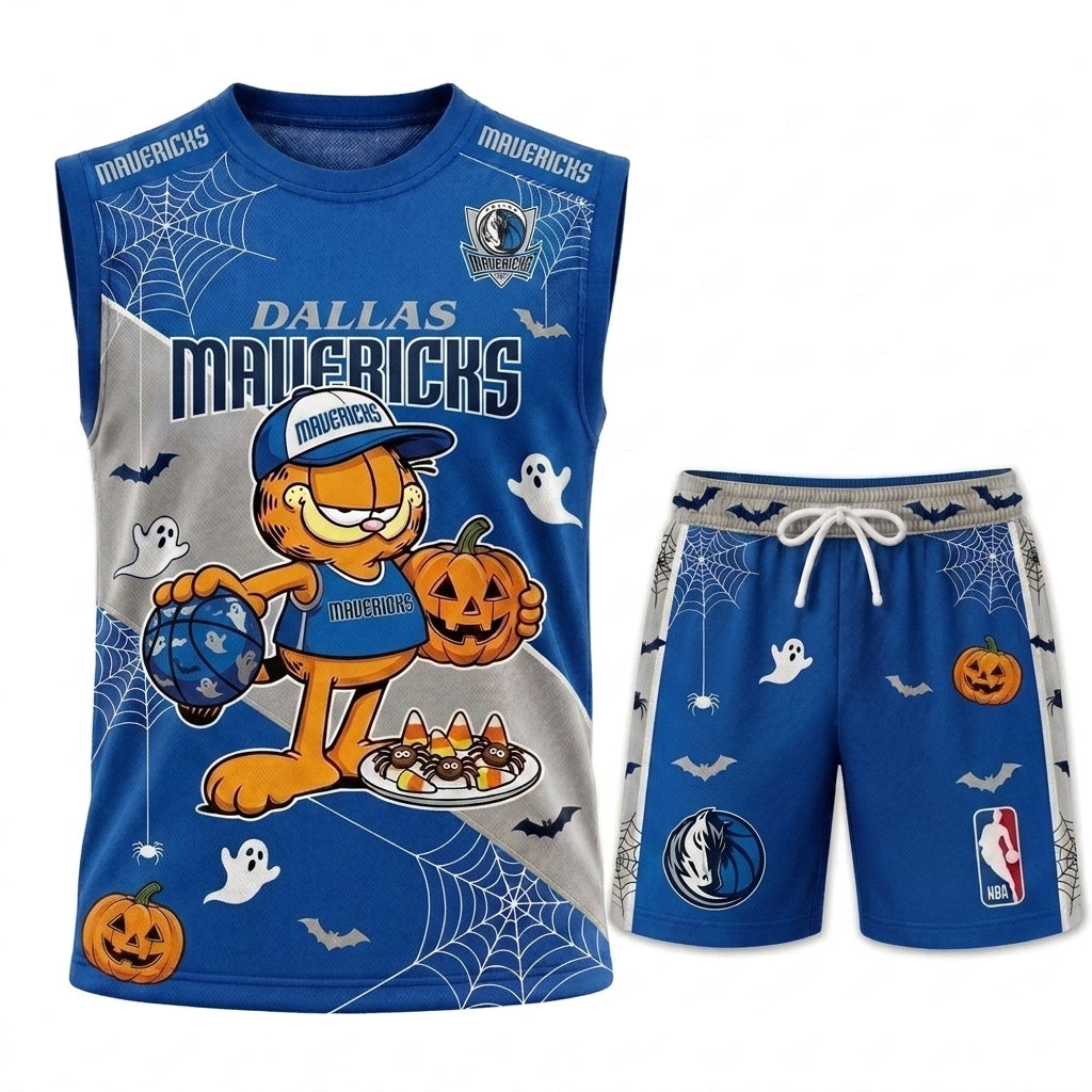 Halloween Basketball Jersey And Shorts Set, Cartoon Cat Sport Fan Outfit | 30 Teams Available