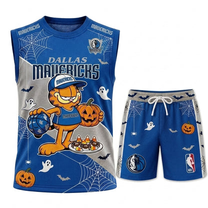 Halloween Basketball Jersey And Shorts Set, Cartoon Cat Sport Fan Outfit | 30 Teams Available