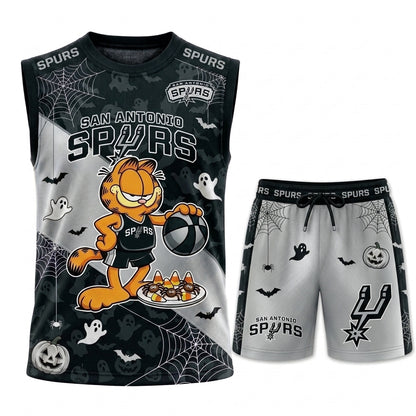 Halloween Basketball Jersey And Shorts Set, Cartoon Cat Sport Fan Outfit | 30 Teams Available