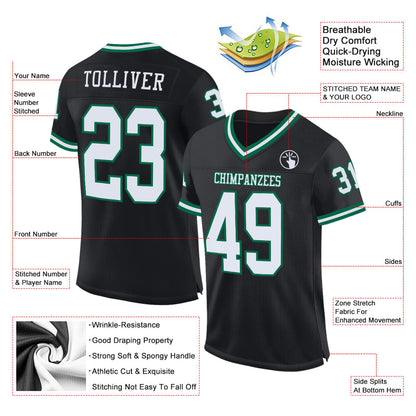 Custom Black White-Kelly Green Mesh Authentic Throwback Football Jersey
