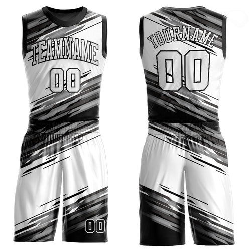 Custom Black White-Gray Round Neck Sublimation Basketball Uniform Jersey