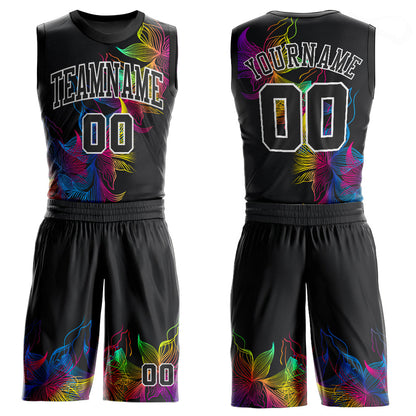 Custom Black Black-White Round Neck Sublimation Basketball Uniform Jersey