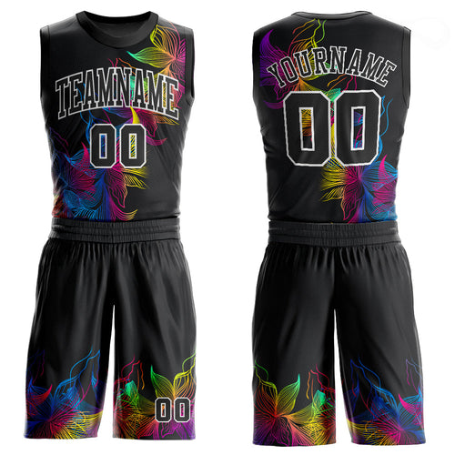 Custom Black Black-White Round Neck Sublimation Basketball Uniform Jersey