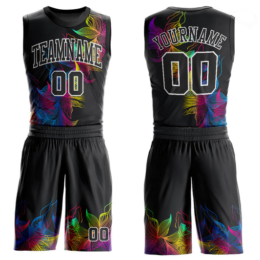 Custom Black Black-White Round Neck Sublimation Basketball Uniform Jersey