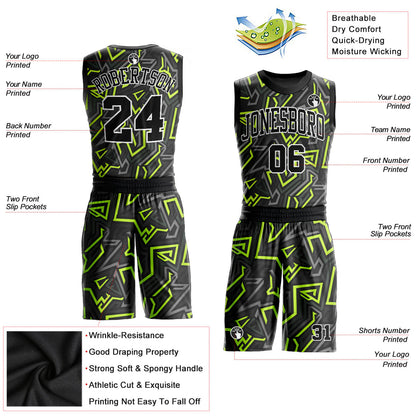 Custom Black Black-Neon Green Round Neck Sublimation Basketball Uniform Jersey