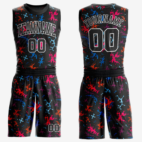 Custom Black Black-Light Blue Round Neck Sublimation Basketball Uniform Jersey