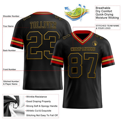 Custom Black Old Gold-Red Authentic Football Jersey
