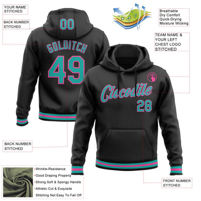 Custom Stitched Black Aqua-Pink Sports Pullover Sweatshirt Hoodie