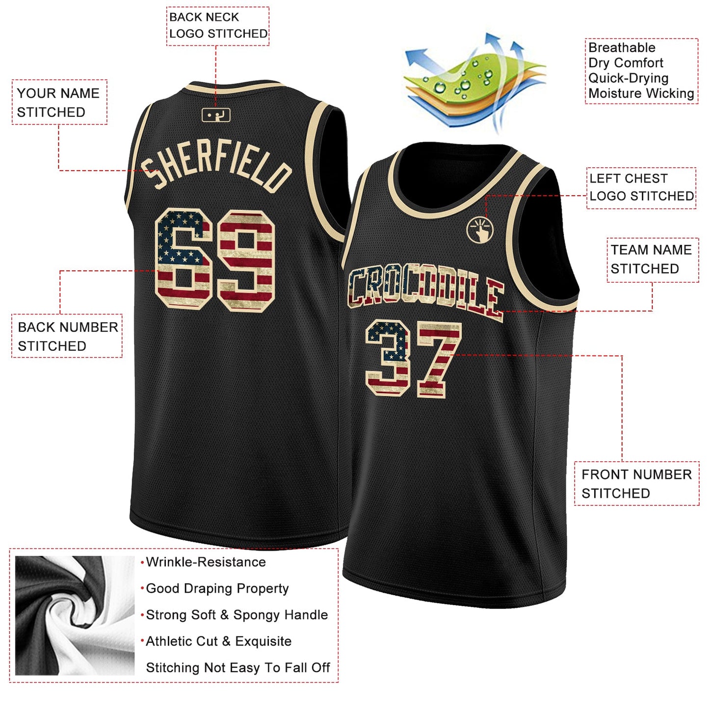 Custom Black Vintage USA Flag-Cream Authentic Basketball Jersey