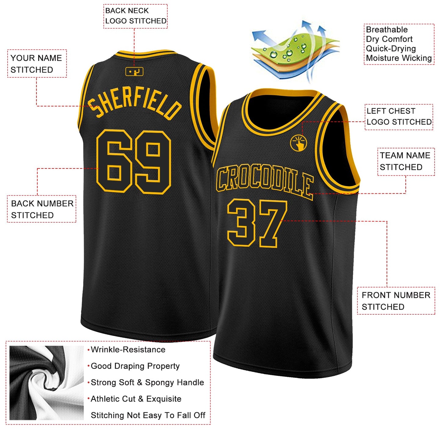 Custom Black Gold Authentic Basketball Jersey