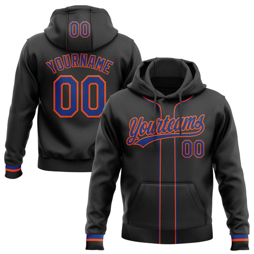 Custom Stitched Black Royal-Orange Baseball Pullover Sweatshirt Hoodie