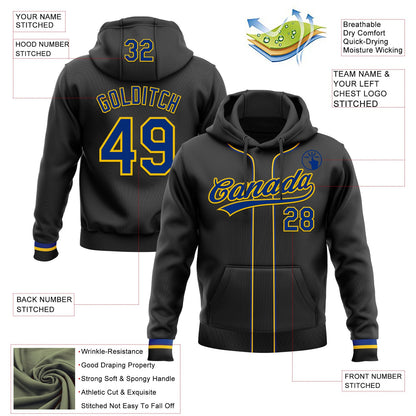 Custom Stitched Black Royal-Yellow Baseball Pullover Sweatshirt Hoodie