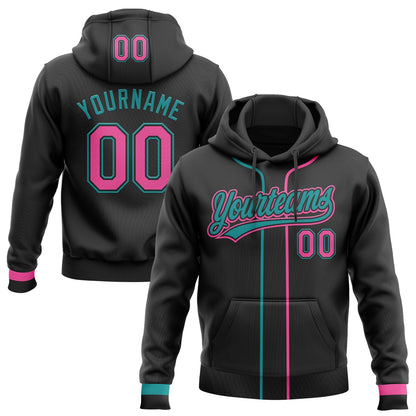 Custom Stitched Black Pink-Teal Baseball Pullover Sweatshirt Hoodie