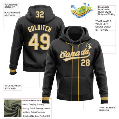 Custom Stitched Black Cream-Old Gold Baseball Pullover Sweatshirt Hoodie