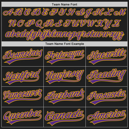 Custom Stitched Black Purple-Gold Baseball Pullover Sweatshirt Hoodie