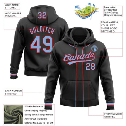 Custom Stitched Black Light Blue-Red Baseball Pullover Sweatshirt Hoodie
