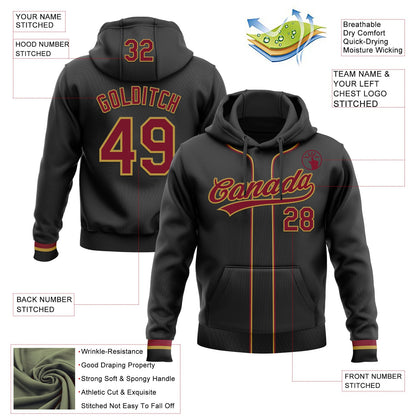 Custom Stitched Black Crimson-Old Gold Baseball Pullover Sweatshirt Hoodie
