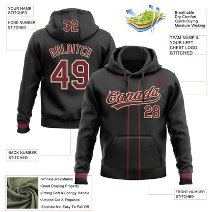 Custom Stitched Black Burgundy-Cream Baseball Pullover Sweatshirt Hoodie