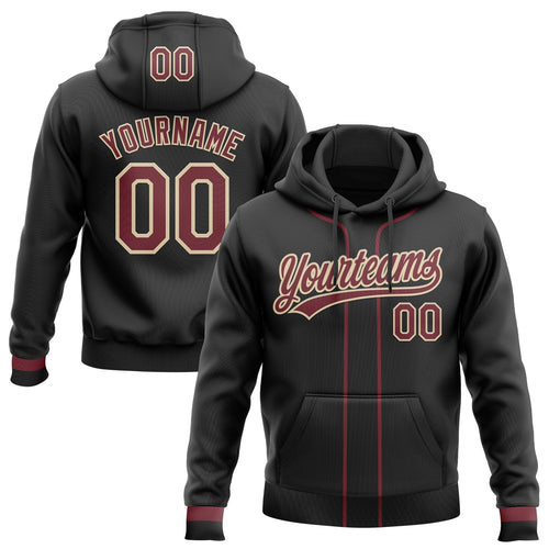 Custom Stitched Black Burgundy-Cream Baseball Pullover Sweatshirt Hoodie