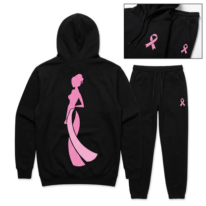 Pink Ribbon Hoodie & Sweatpants Set, Breast Cancer Awareness Tracksuit, Hope Support Outfit Hoodie & Sweatpants Set — 8 Styles