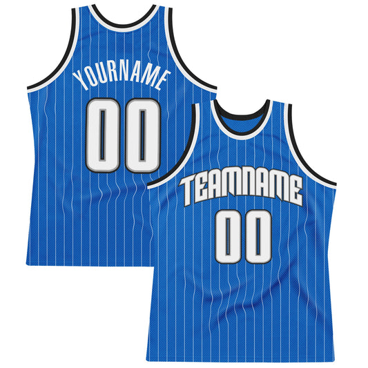 Custom Blue White Pinstripe White-Black Authentic Basketball Jersey