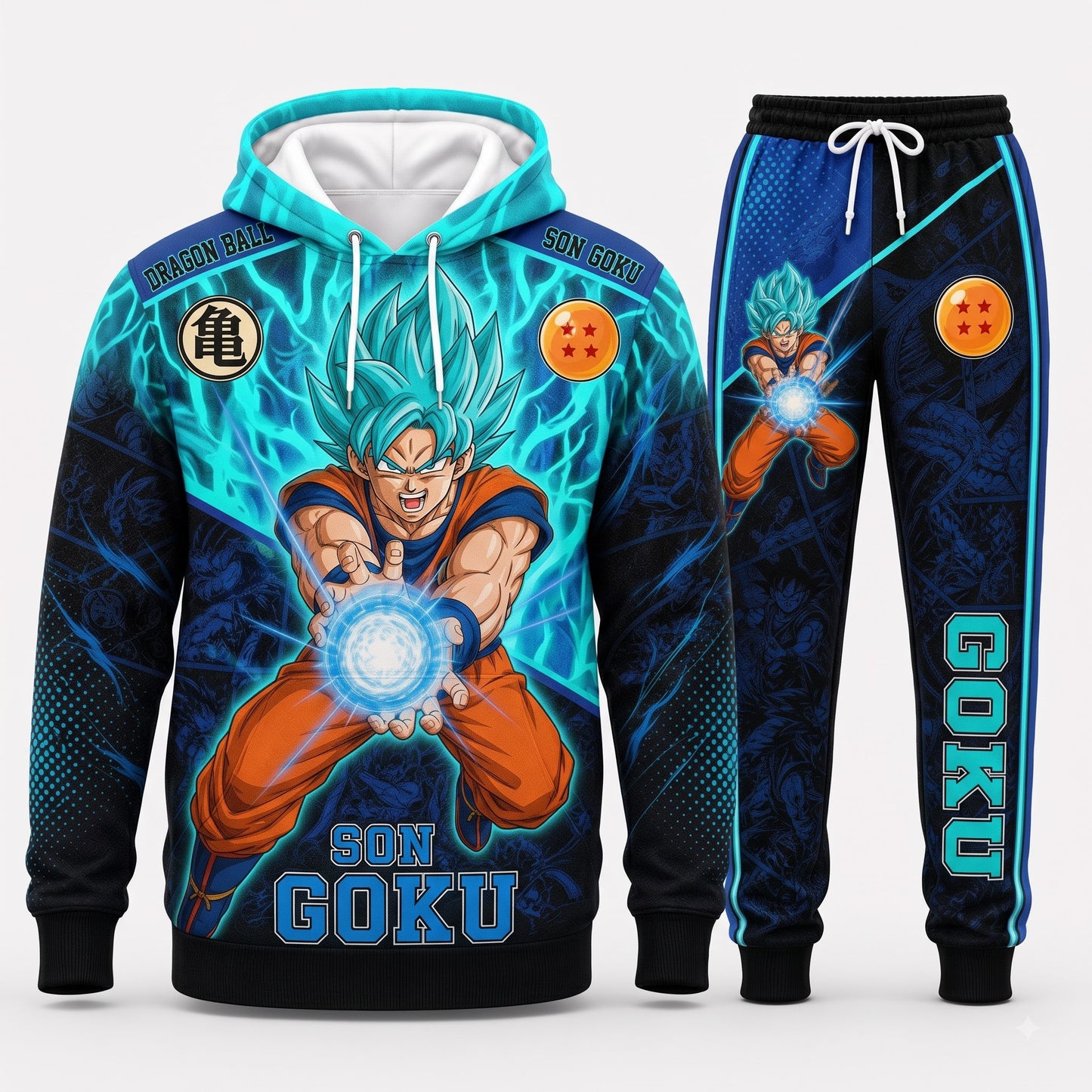 Super Saiyan Blue Son Goku Outfit Set — Hoodie, Jogger Pants & High-Top Sneakers | Blue Anime Streetwear Matching Set
