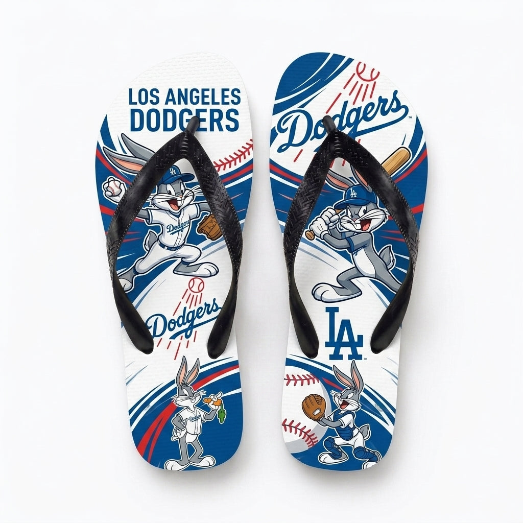 Cartoon Rabbit Baseball Flip Flops, Sport Fan Sandals | 30 Teams Available