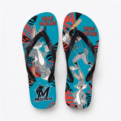 Cartoon Rabbit Baseball Flip Flops, Sport Fan Sandals | 30 Teams Available
