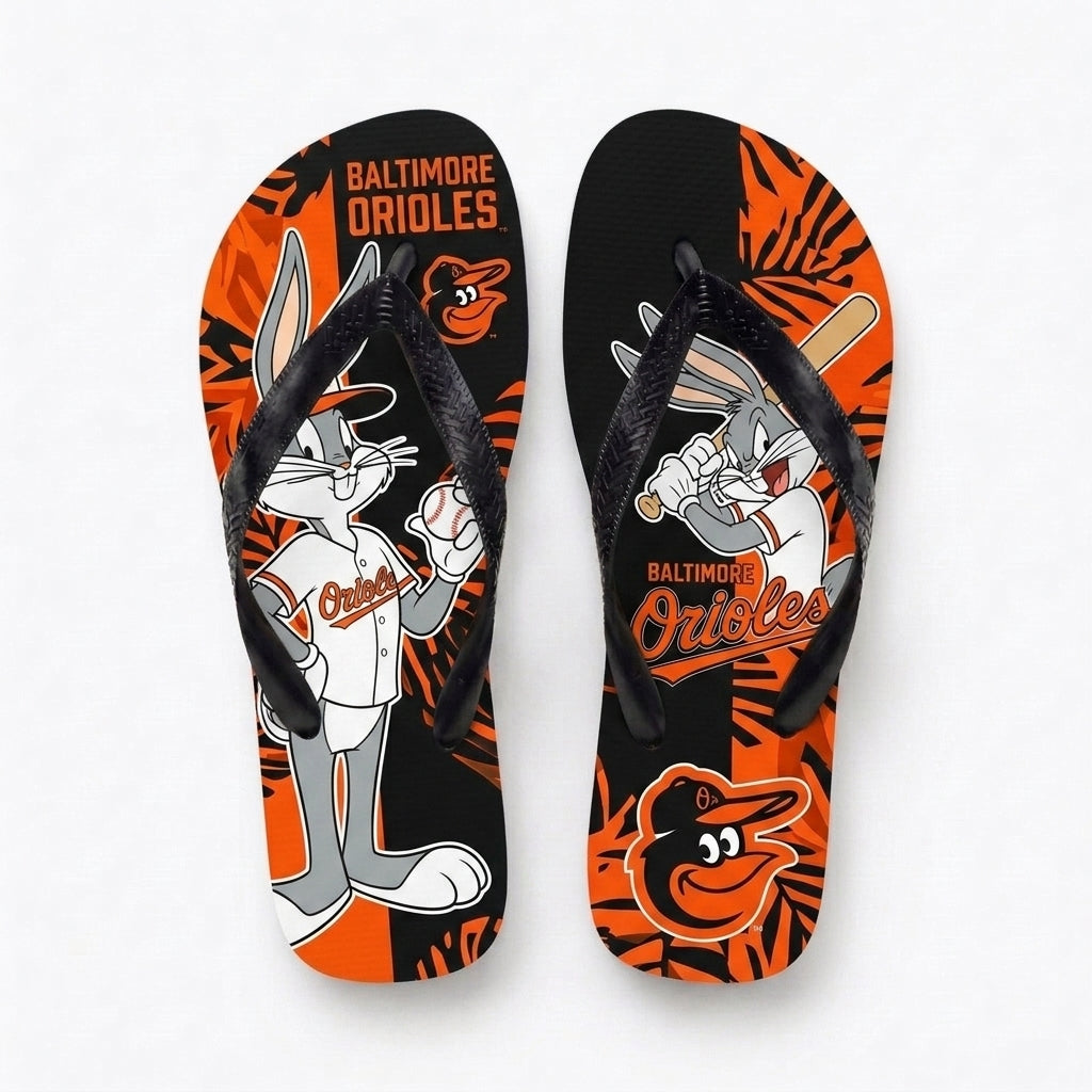 Cartoon Rabbit Baseball Flip Flops, Sport Fan Sandals | 30 Teams Available