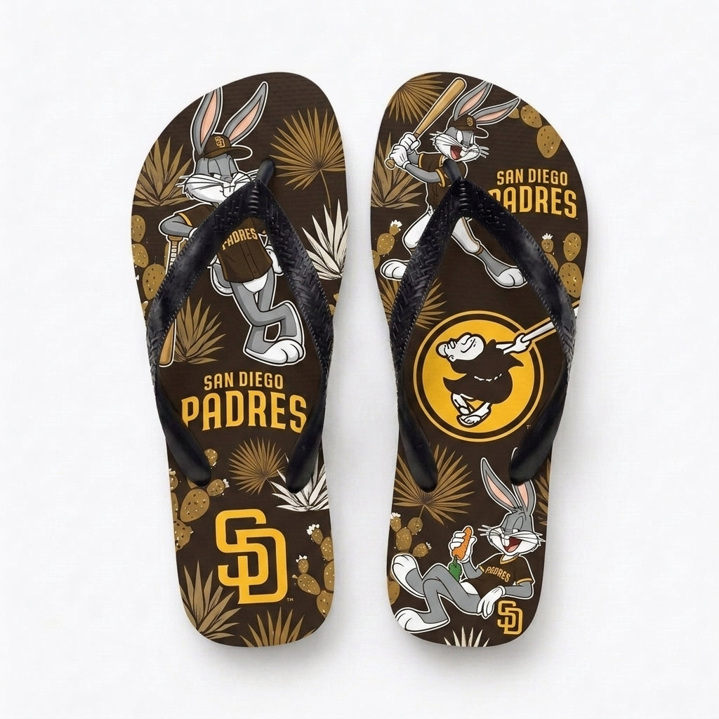 Cartoon Rabbit Baseball Flip Flops, Sport Fan Sandals | 30 Teams Available