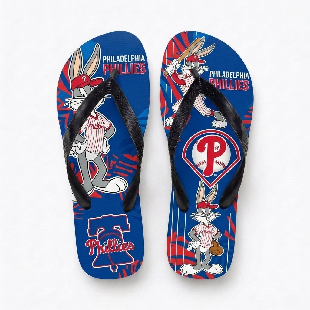 Cartoon Rabbit Baseball Flip Flops, Sport Fan Sandals | 30 Teams Available