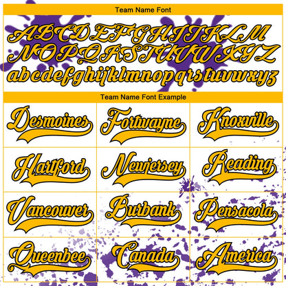 Custom Camo Gold Purple Black-White Splash Hockey Lace Neck Jersey