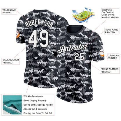 Custom Camo White-Black Urban Digital Camouflage Pixel Salute To Service Performance T-Shirt