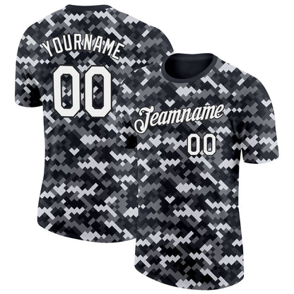 Custom Camo White-Black Urban Digital Camouflage Pixel Salute To Service Performance T-Shirt