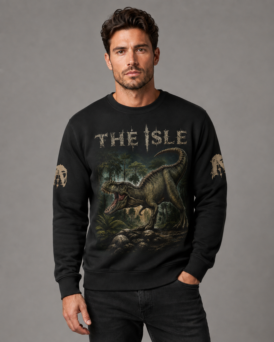 The Isle Dinosaur Apparel Collection — T-Rex Jungle Graphic Hoodie, Zip Hoodie, Sweatshirt & T-Shirt