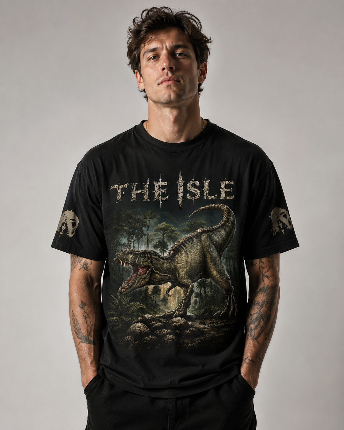 The Isle Dinosaur Apparel Collection — T-Rex Jungle Graphic Hoodie, Zip Hoodie, Sweatshirt & T-Shirt