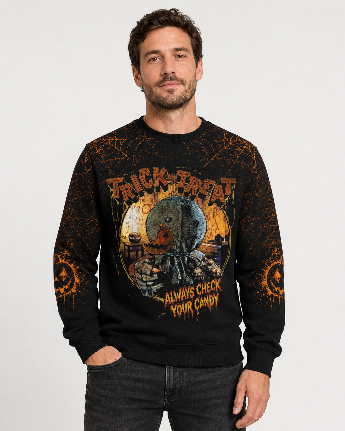 Halloween Trick or Treat Horror Graphic Shirt — Always Check Your Candy T-Shirt — Sweatshirt — Hoodi - Custom Fan Apparel Image 4