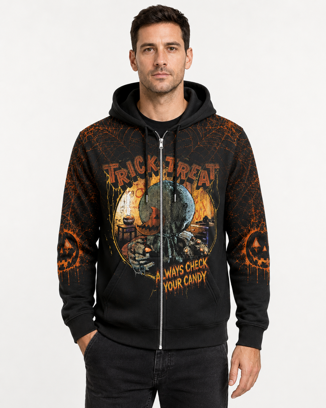 Halloween Trick or Treat Horror Graphic Shirt — Always Check Your Candy T-Shirt — Sweatshirt — Hoodi - Custom Fan Apparel Image 8