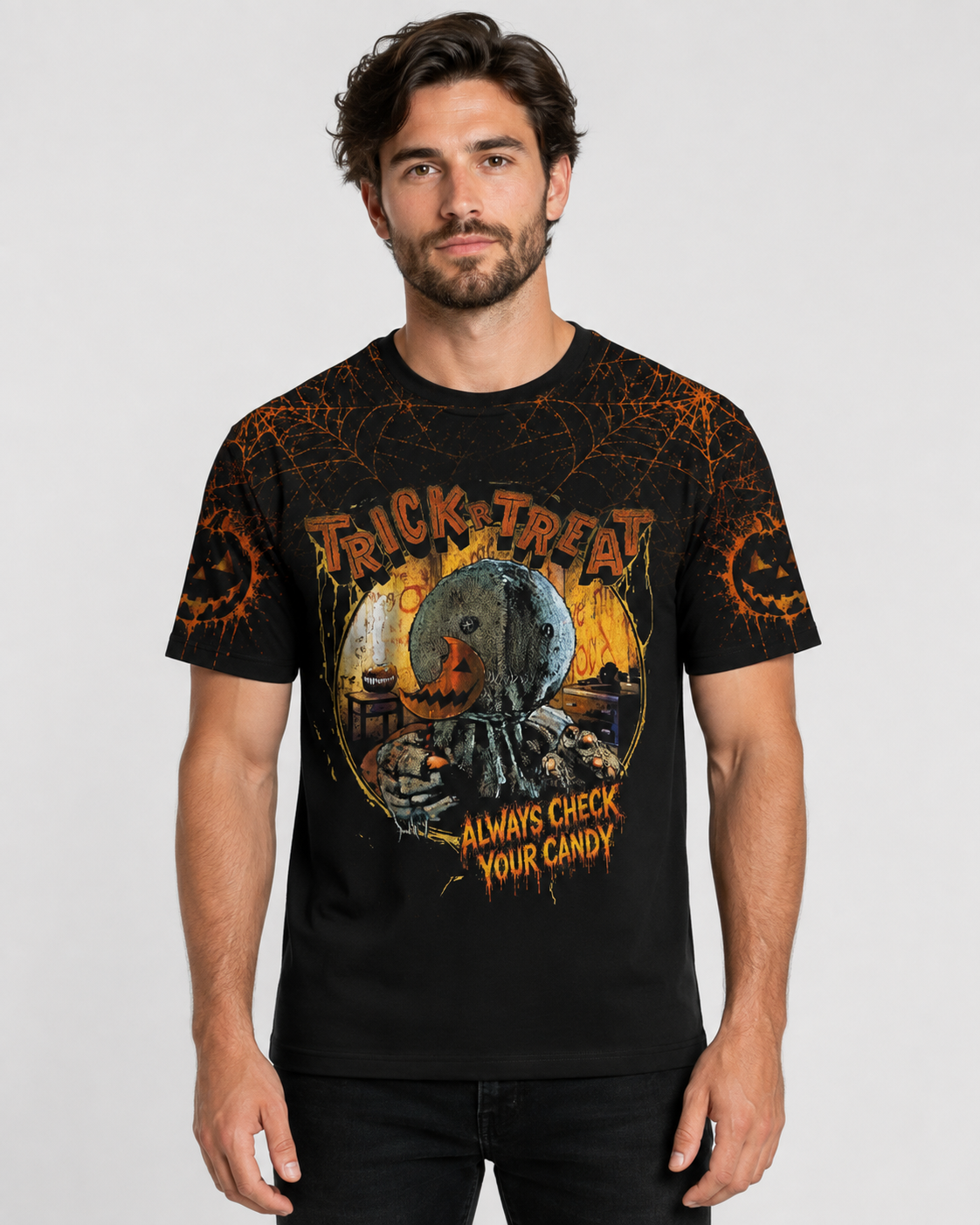 Halloween Trick or Treat Horror Graphic Shirt — Always Check Your Candy T-Shirt — Sweatshirt — Hoodi - Custom Fan Apparel Image 2