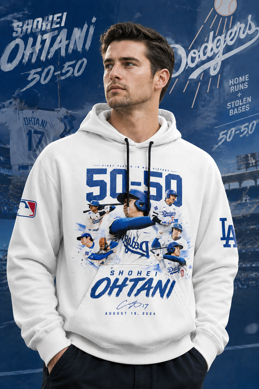 Shohei Ohtani 50-50 Los Angeles Baseball Fan Shirt, Hoodie, Sweatshirt & Zip Hoodie | Dodgers Inspir - Custom Fan Apparel Image 6