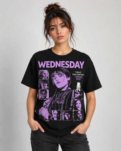 Wednesday Purple Graphic Hoodie, Gothic Girl Sweatshirt, Dark Academy T-Shirt, Spooky Quote Zip Hoodie, Black Horror Apparel