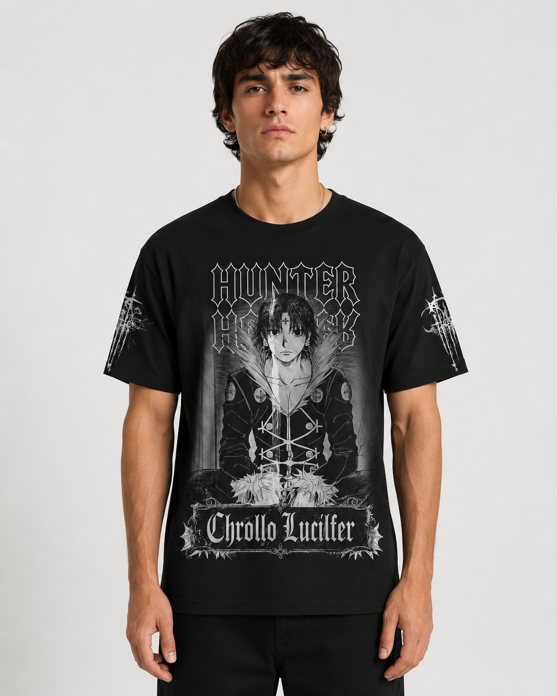 Dark Anime Hunter Graphic Shirt — Chrollo Inspired T-Shirt — Sweatshirt — Hoodie & Zip Hoodie — Goth - Custom Fan Apparel Image 2