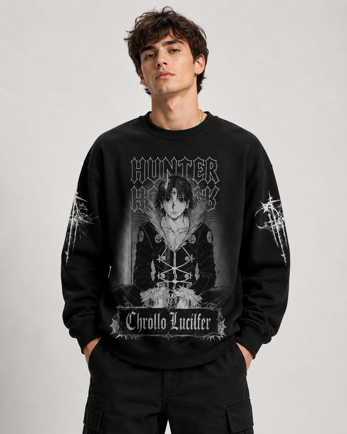 Dark Anime Hunter Graphic Shirt — Chrollo Inspired T-Shirt — Sweatshirt — Hoodie & Zip Hoodie — Goth - Custom Fan Apparel Image 4
