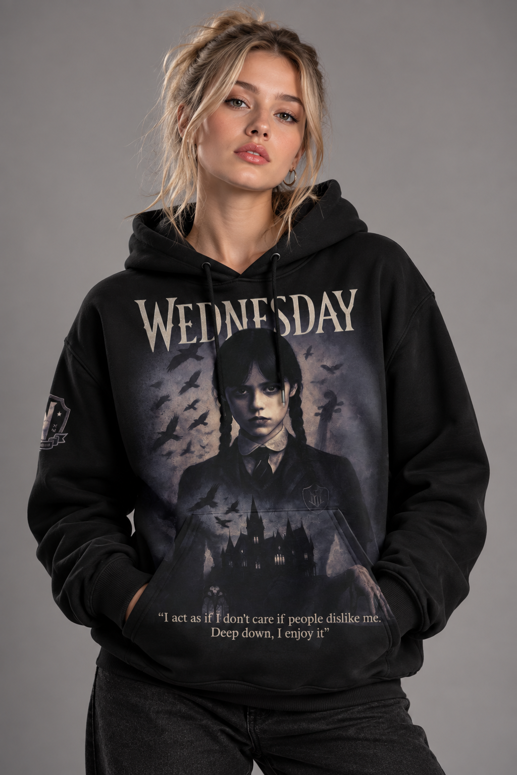 Wednesday Gothic Girl Hoodie, Dark Academy Graphic Sweatshirt, Raven Quote Shirt, Spooky Addams Style Tee, Black Zip Hoodie Gift