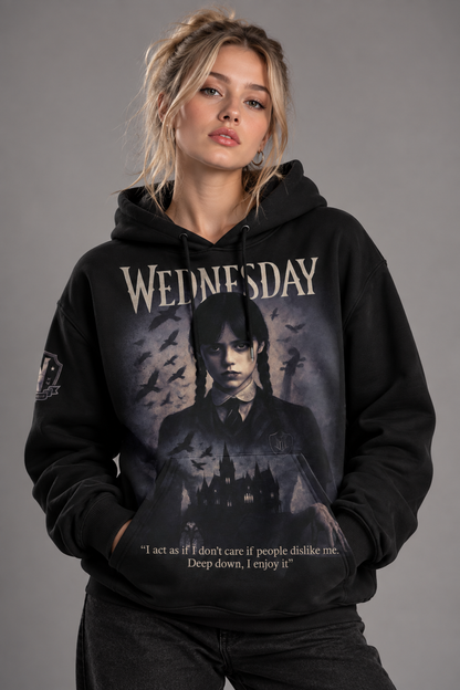 Wednesday Gothic Girl Hoodie, Dark Academy Graphic Sweatshirt, Raven Quote Shirt, Spooky Addams Style Tee, Black Zip Hoodie Gift