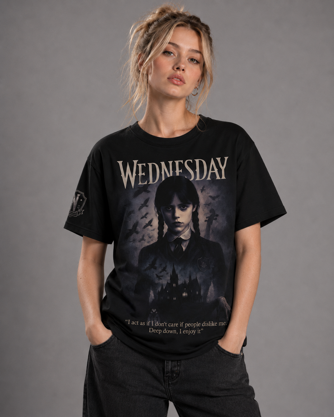 Wednesday Gothic Girl Hoodie, Dark Academy Graphic Sweatshirt, Raven Quote Shirt, Spooky Addams Style Tee, Black Zip Hoodie Gift